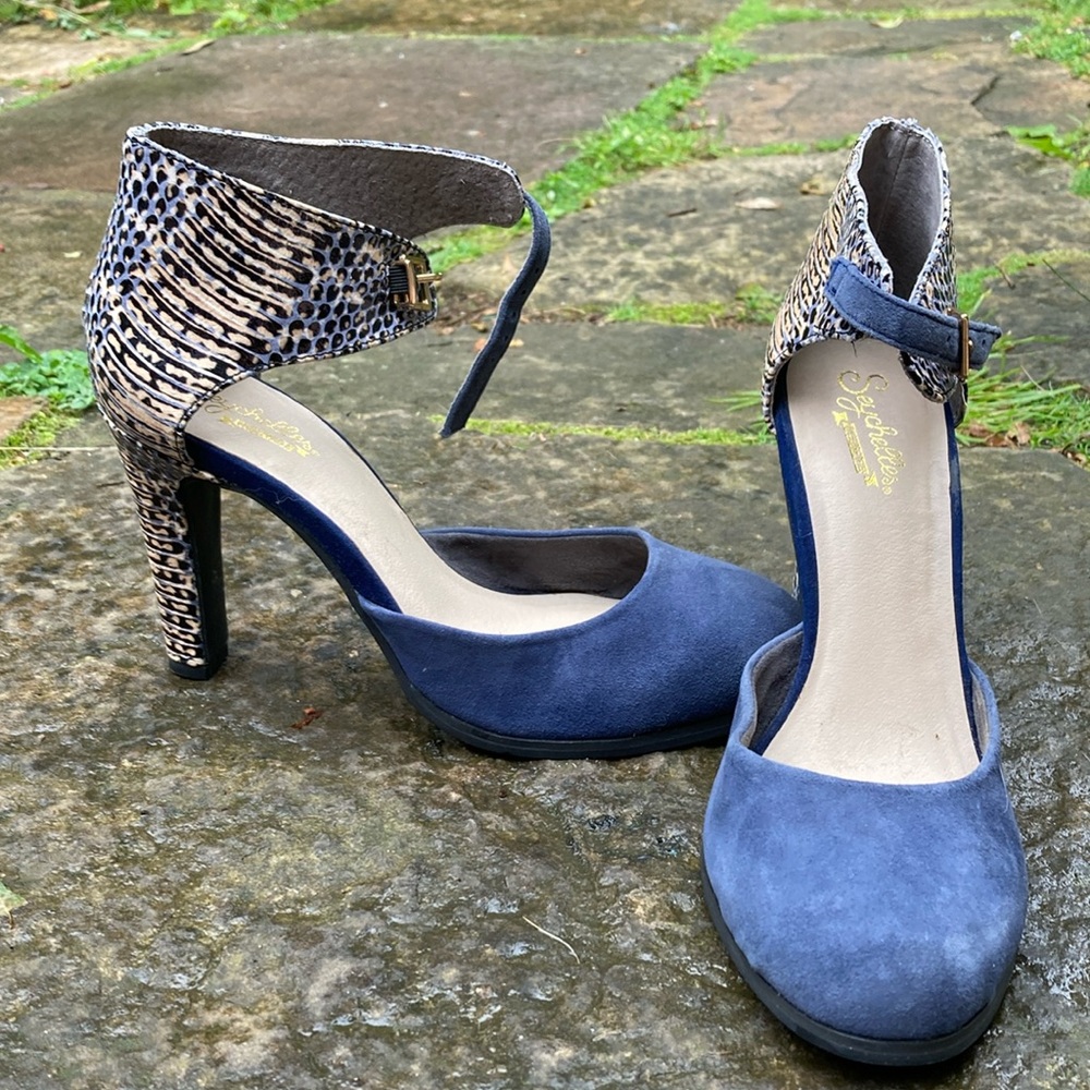 Seychelles suede blue high heels size 7